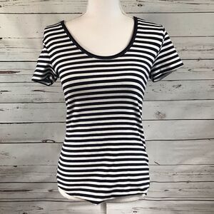 Socialite White Navy Striped Women's Small Shirt
